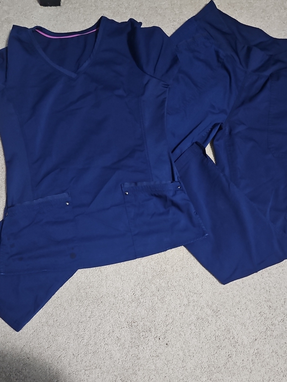 Women's Navy Blue V-Neck Scrub Top and Pants Set